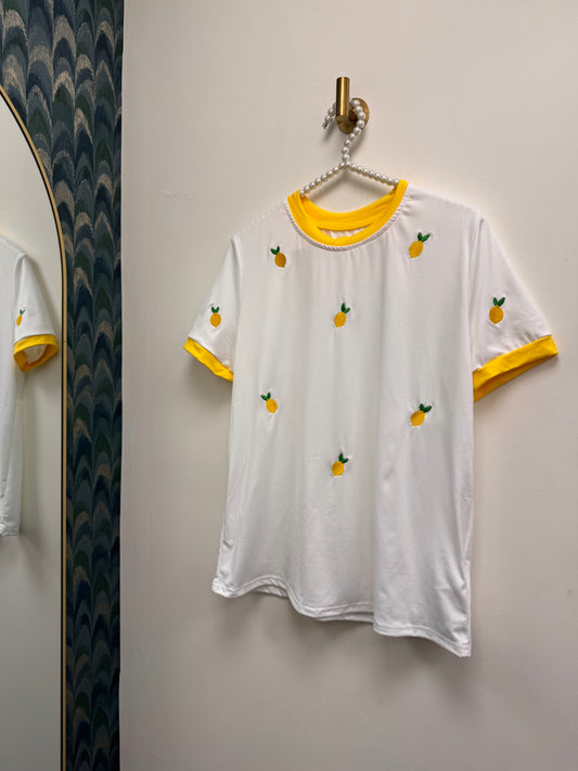 DMB White Embroided Lemon T Shirt