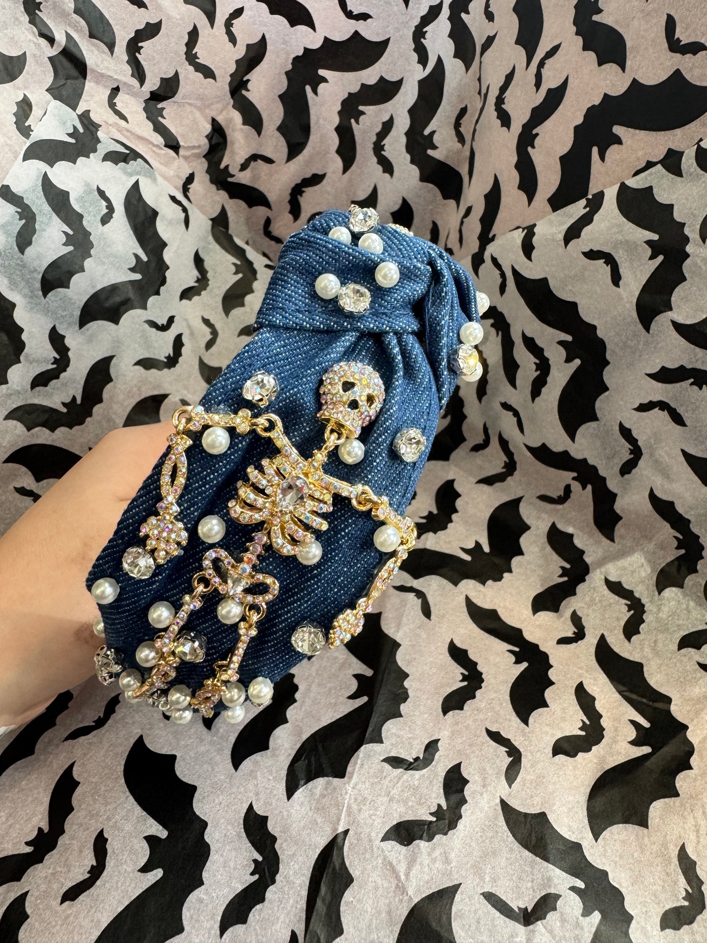Jewelled Skeleton Denim Headband