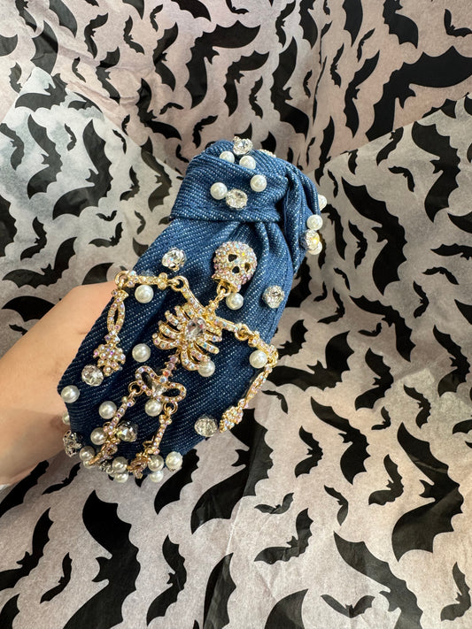Jewelled Skeleton Denim Headband
