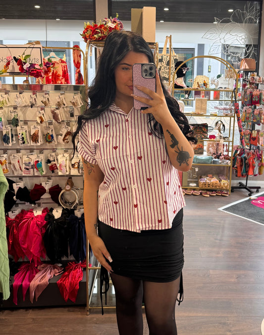 DMB Pink Heart Stripe Short Sleeved Blouse