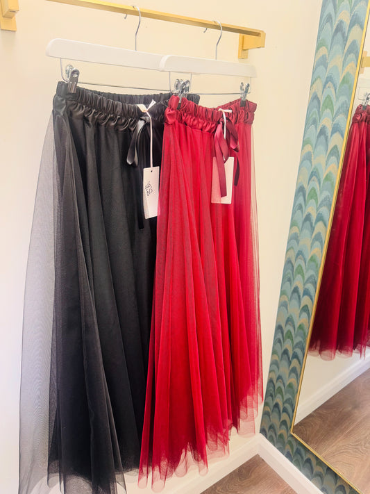 Amber Black Tulle Midi Skirt