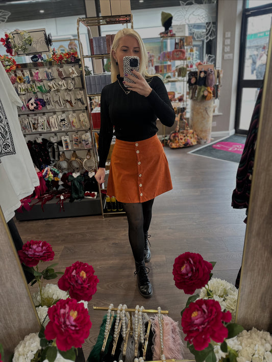 DMB Tan Cord Button Mini Skirt