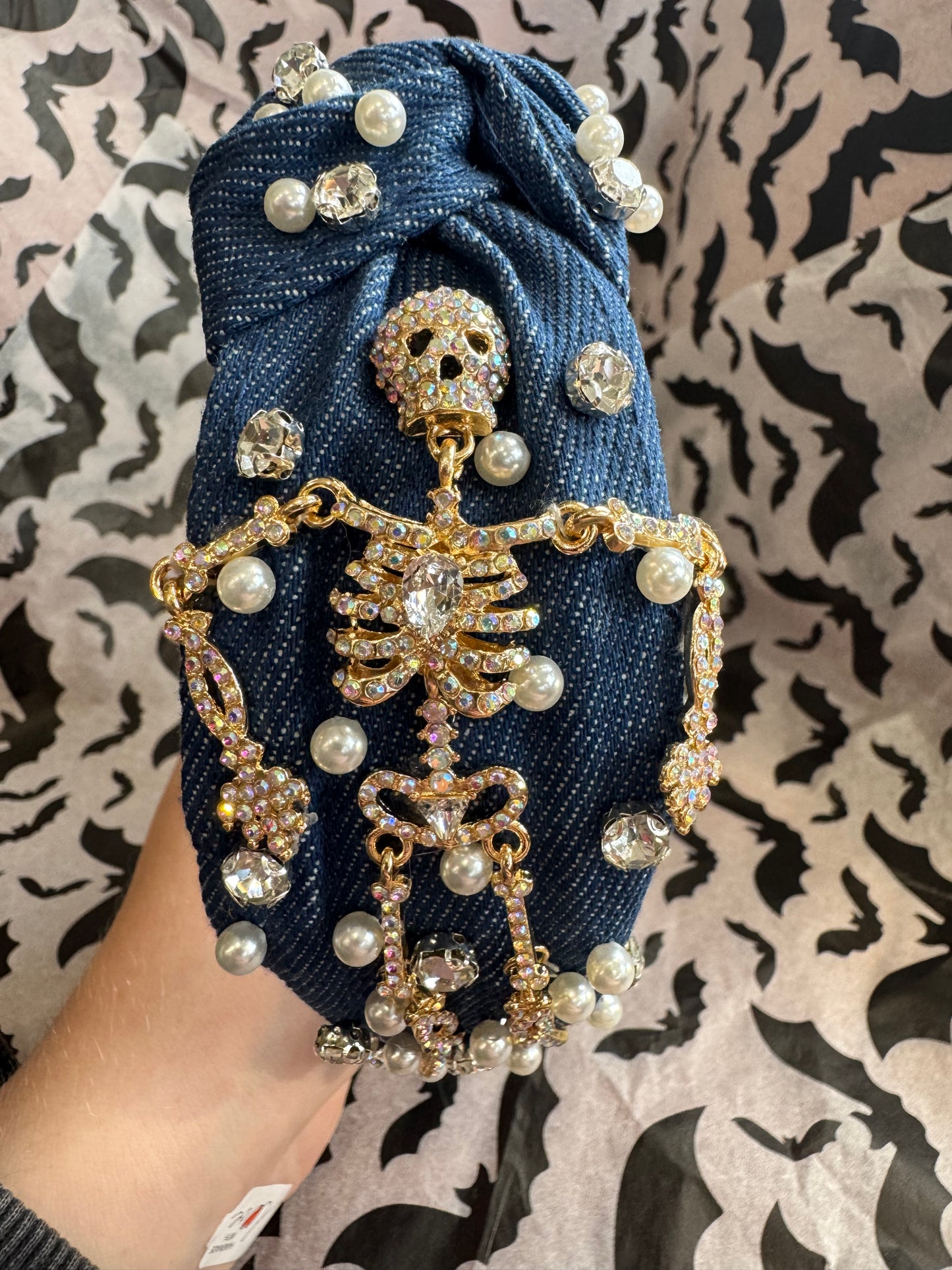 Jewelled Skeleton Denim Headband