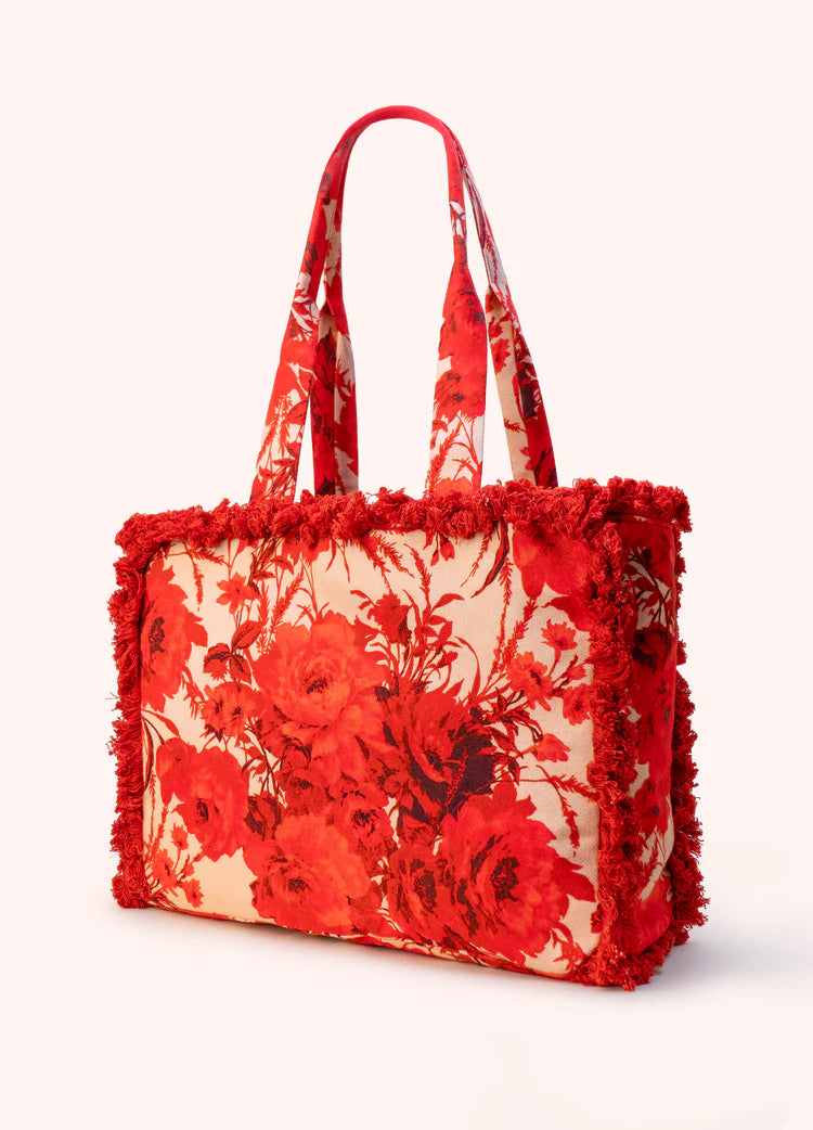 POWDER FRINGED BOX TOTE - ROUGE BLOOMS