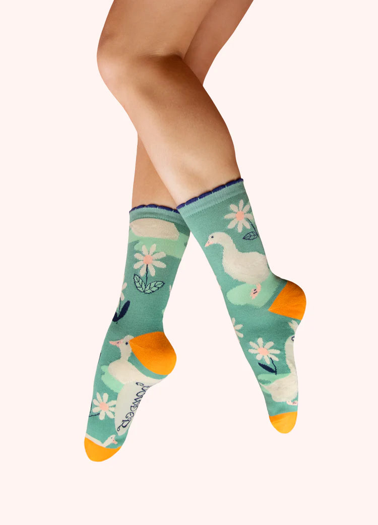 POWDER LADIES' ANKLE SOCKS - DAISY DUCKS IN JADE