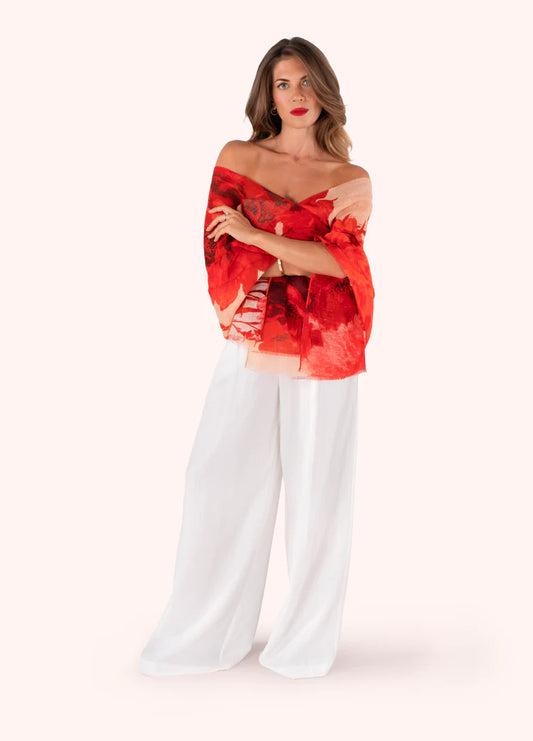POWDER LINEN/COTTON SCARF - ROUGE BLOOMS