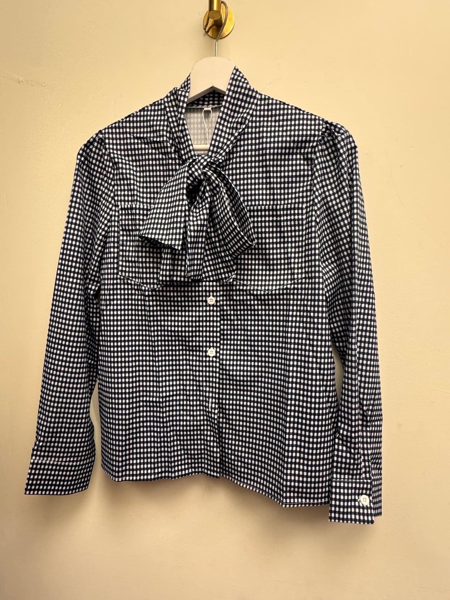DMB Navy Checked Pussy Bow Blouse