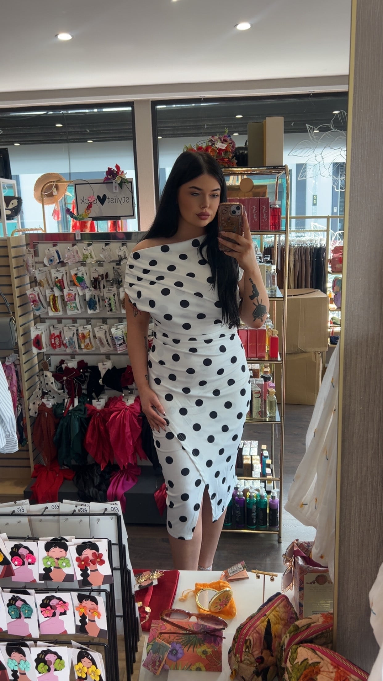 DMB Off Shoulder Polka Dress