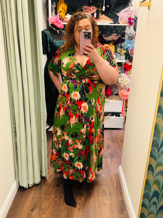 Amber Green Floral Cross Over Maxi Dress