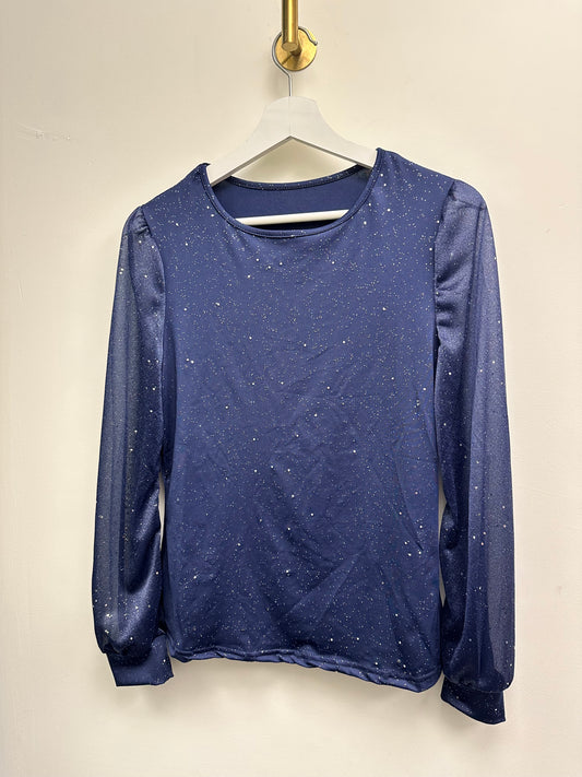 DMB Navy Sparkly Sheer Mesh Top