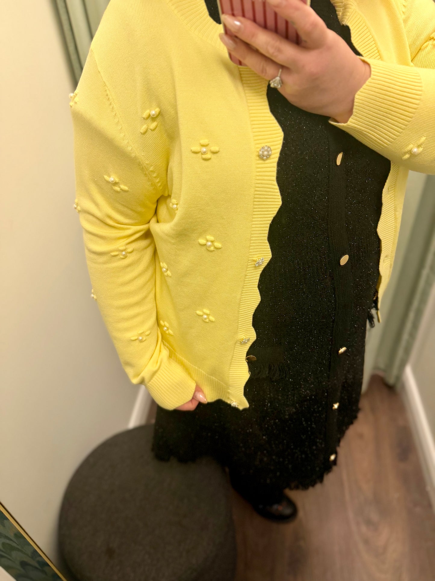 DMB Lemon Pearl Embellished Soft Cardigan