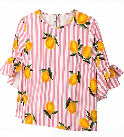 Lemon Short Sleeved Top With Bow Sleeves