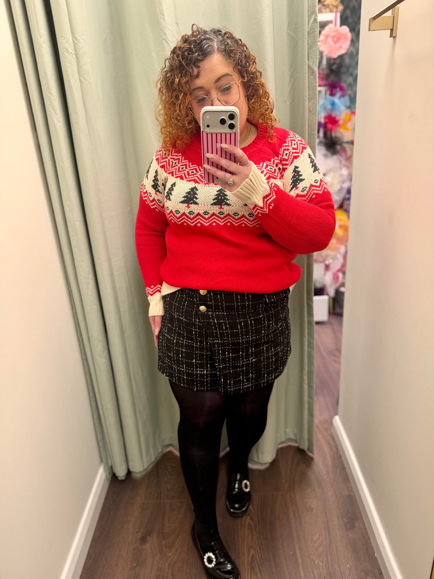 DMB Black Plaid Gold Buttons Skirt