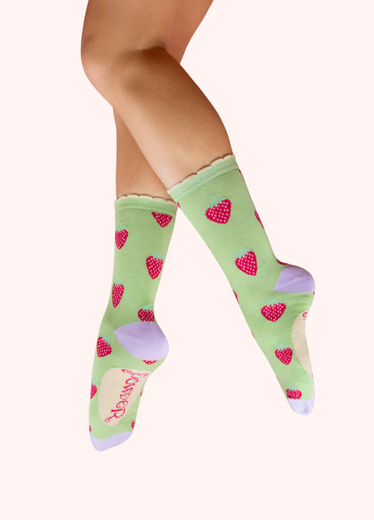 POWDER LADIES' ANKLE SOCKS - SUCCULENT STRAWBERRIES IN MINT