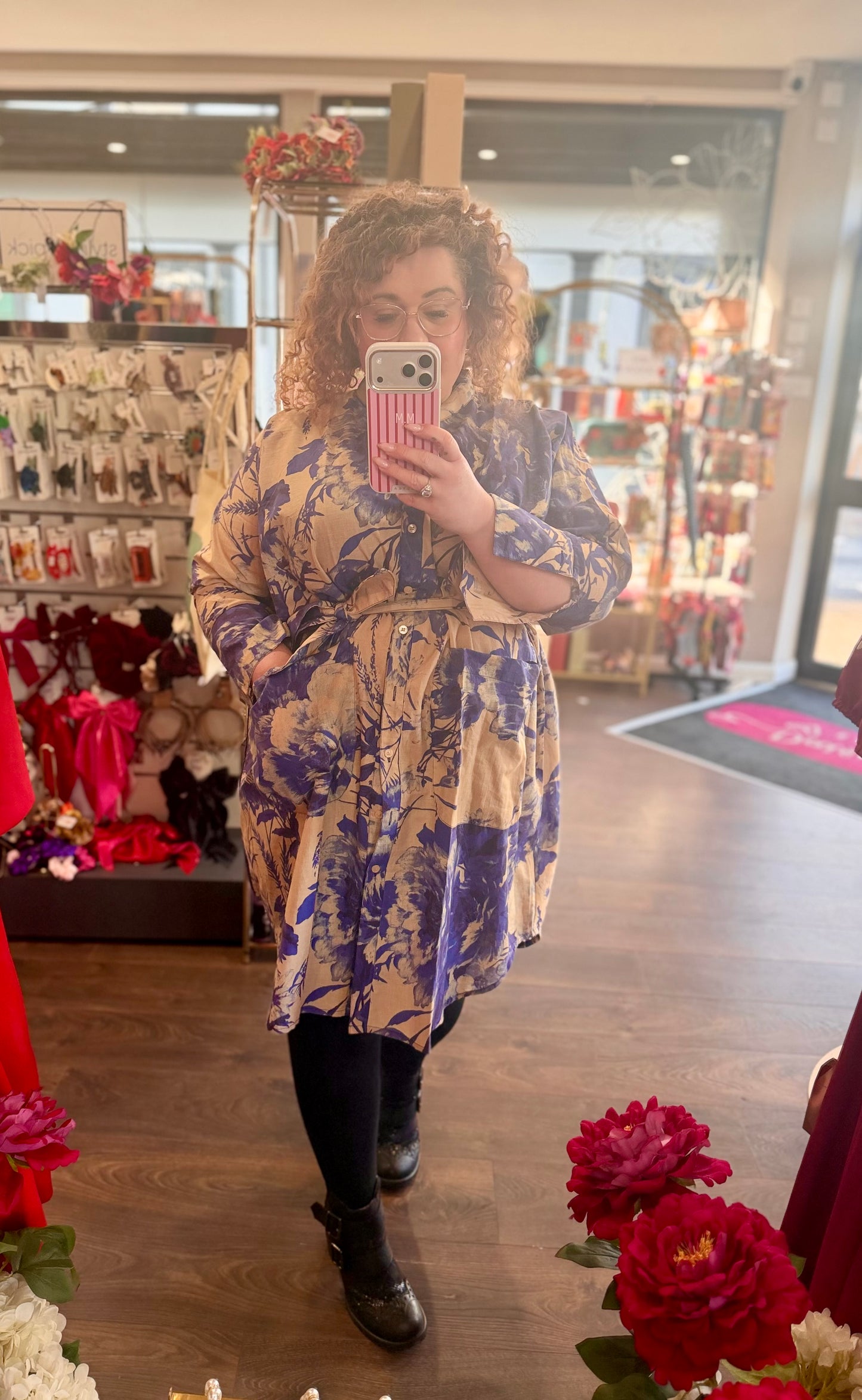 Powder China Blooms Shirt Dresd