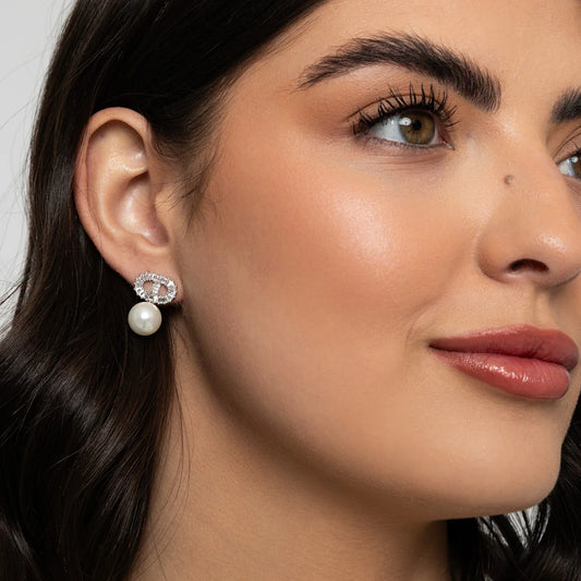 Knight and Day Alma Silver Faux Pearl Earrings T365ECB