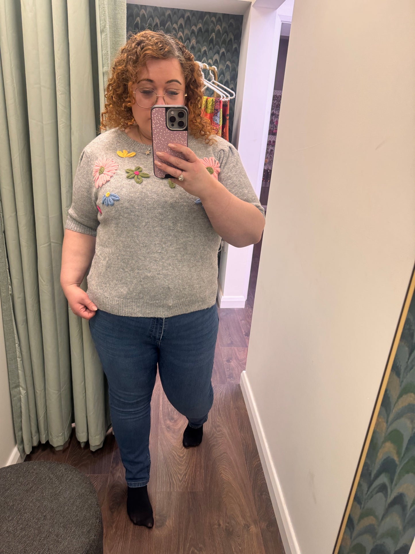 DMB Grey Floral Short Sleeve Knit