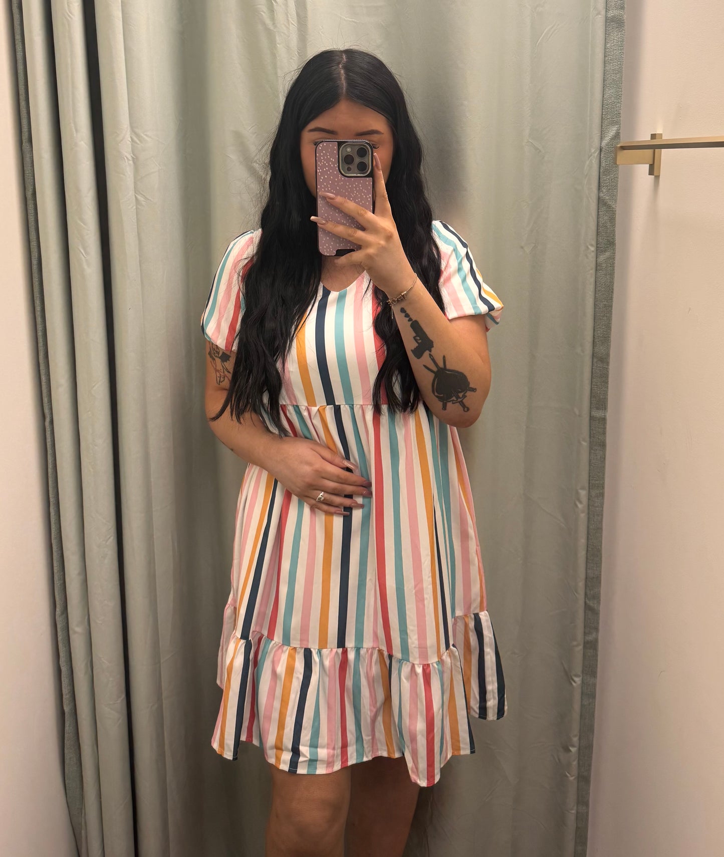 DMB Rainbow Stripe Ruffle Tunic Dress