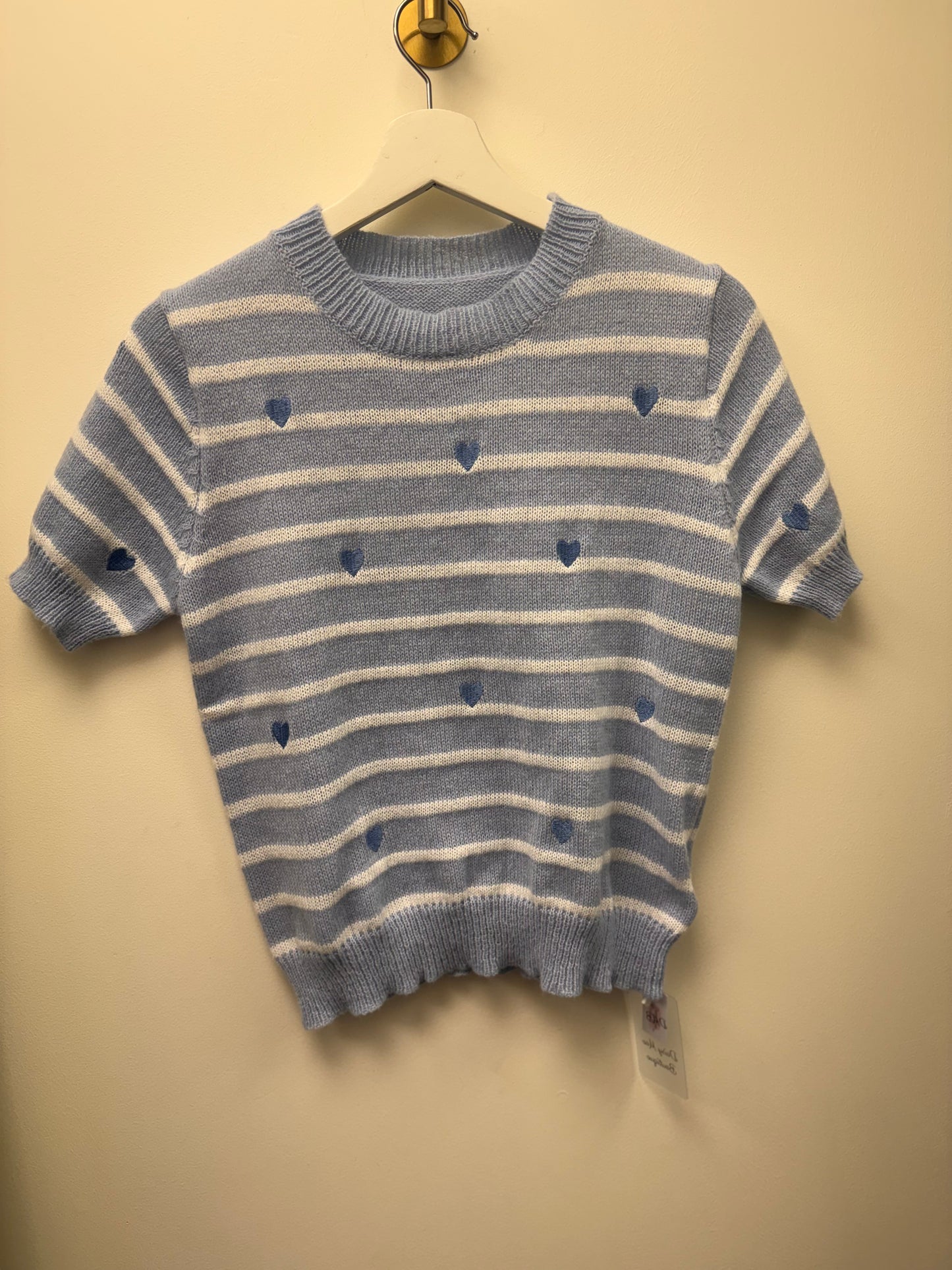 DMB Blue Stripe Heart Short Sleeve Knit