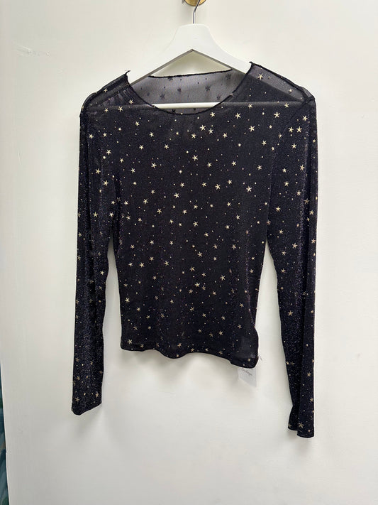 DMB Black Sparkly Star Sheer Mesh Top