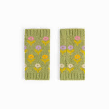 Powder Willow Ditsy Flower Wrist Warmers, Sage