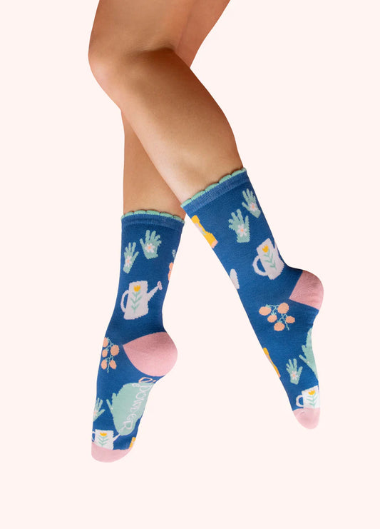 POWDER LADIES' ANKLE SOCKS - GONE GARDENING IN COBALT