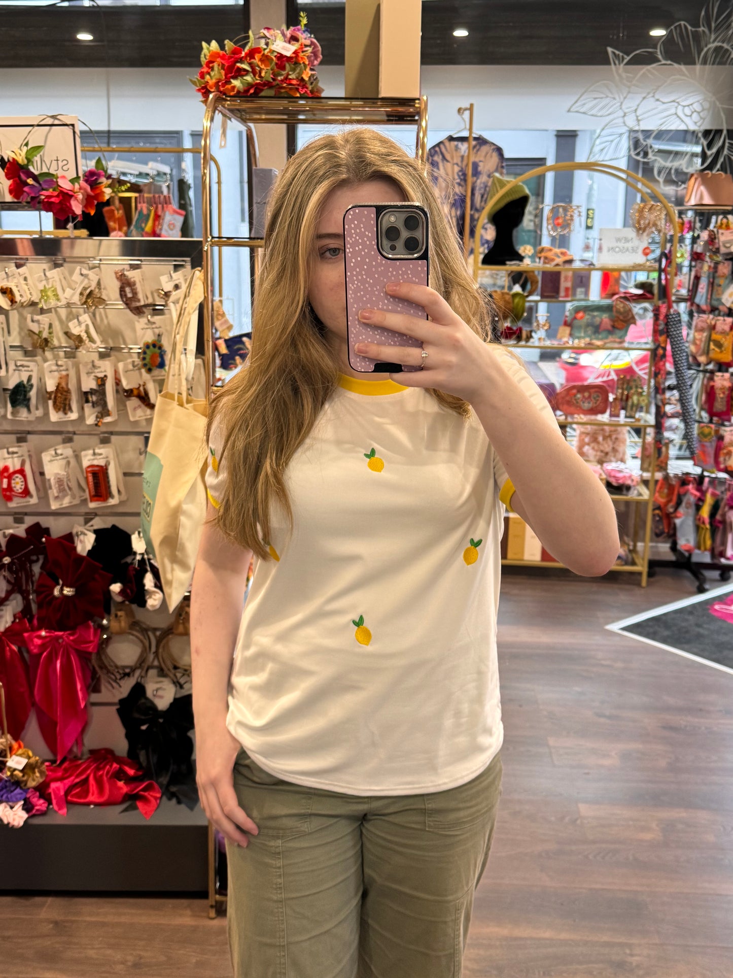 DMB White Embroided Lemon T Shirt