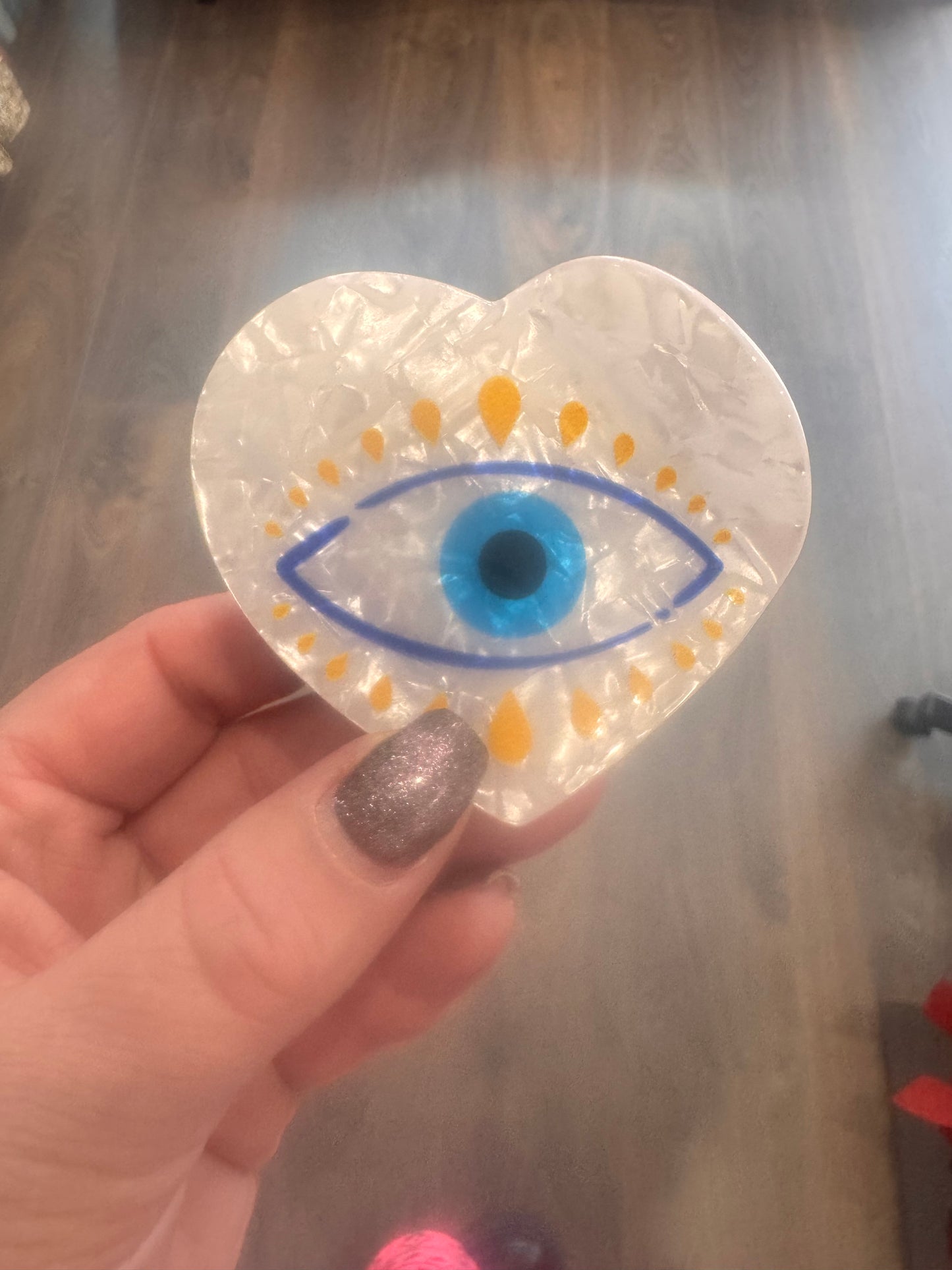 DMB White Heart Evil Eye Hair Claw Clip