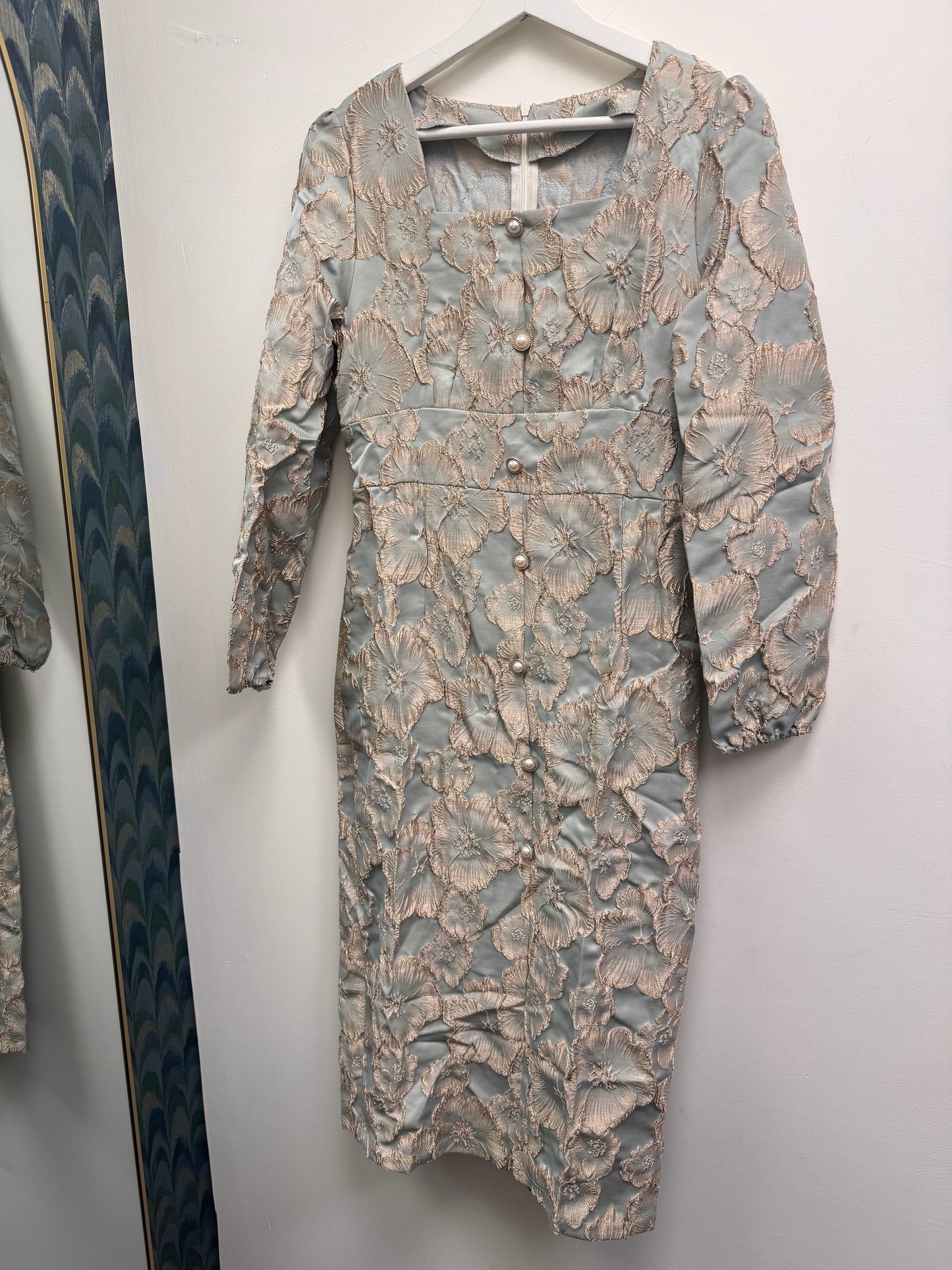 Powder Blue Textured Floral Jacquard Dress