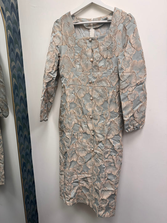 Powder Blue Textured Floral Jacquard Dress