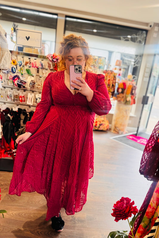 Amber Wine Dip Hem Midi Occasion Dress