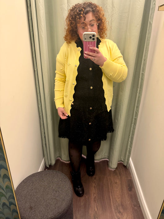 DMB Lemon Pearl Embellished Soft Cardigan