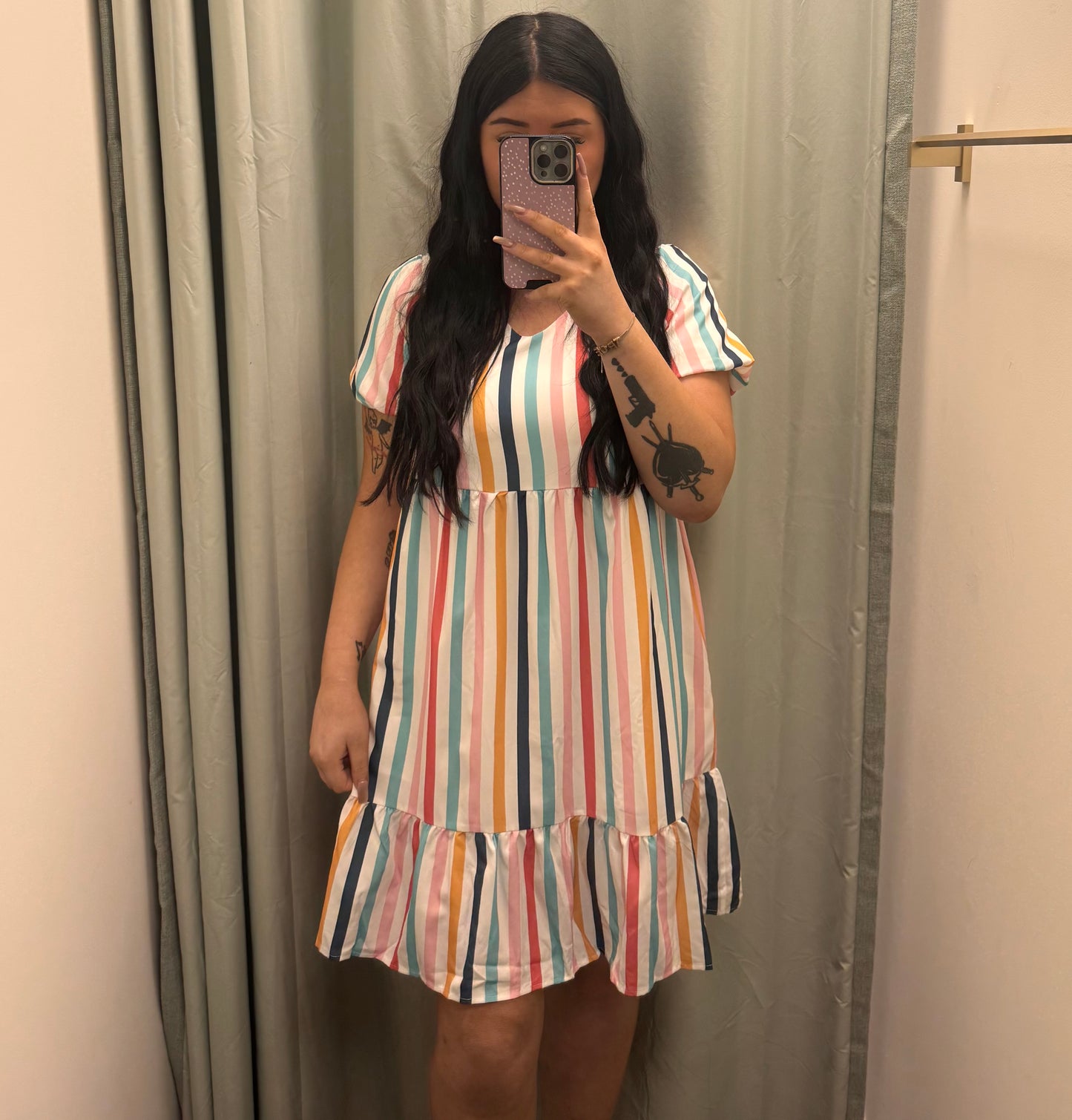 DMB Rainbow Stripe Ruffle Tunic Dress