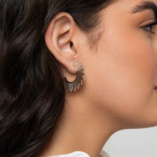 Knight and Day Silver Fan Style Hoops T385EAP
