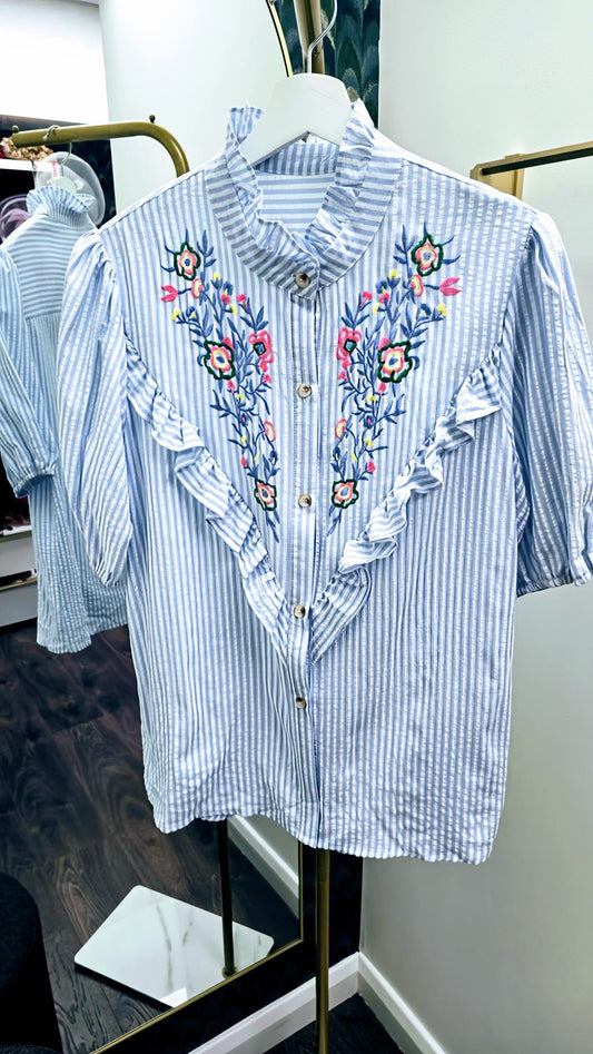 DMB Light Blue Floral Embroided Blouse