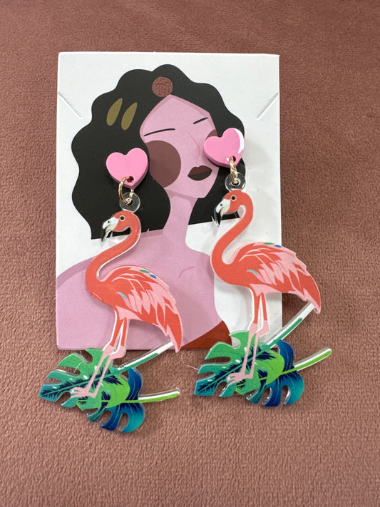DMB Flamingo Palm Leaf Earrings