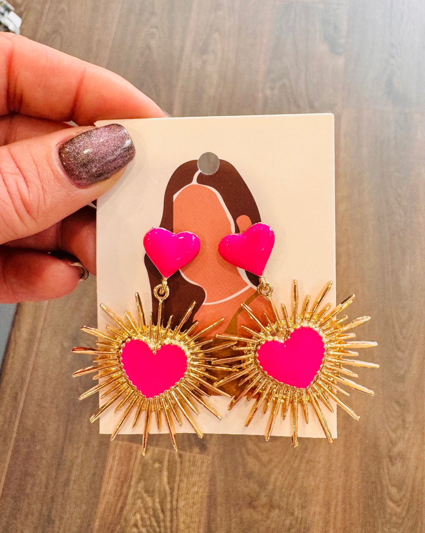 DMB Pink Heart Sunburst Earrings
