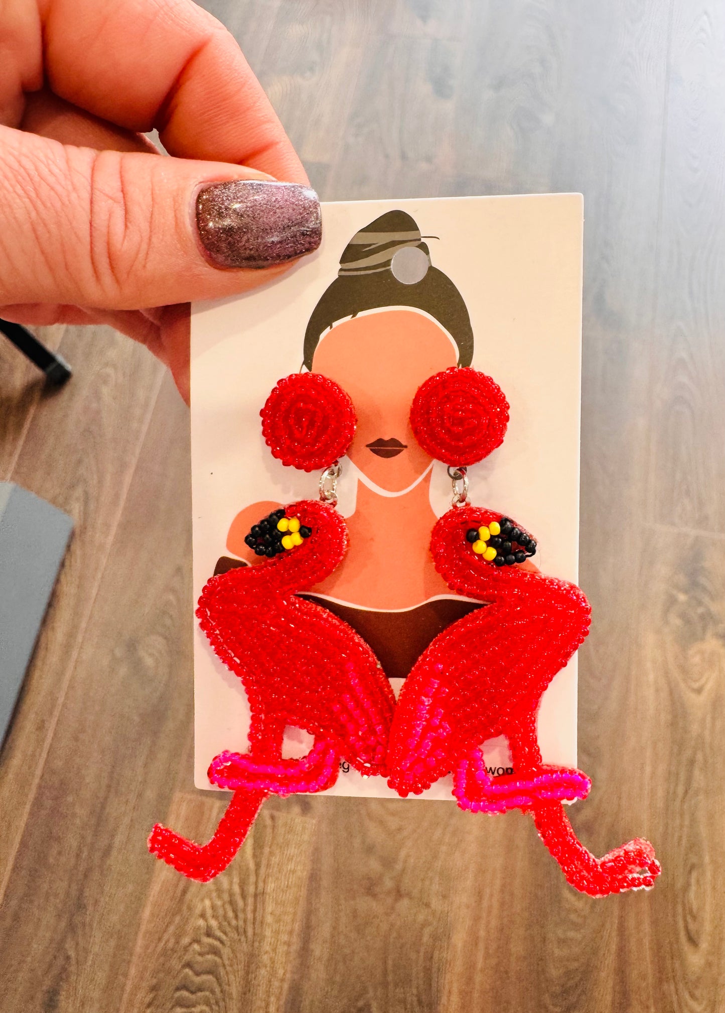 DMB Hot Pink Beaded Flamingo Earrings