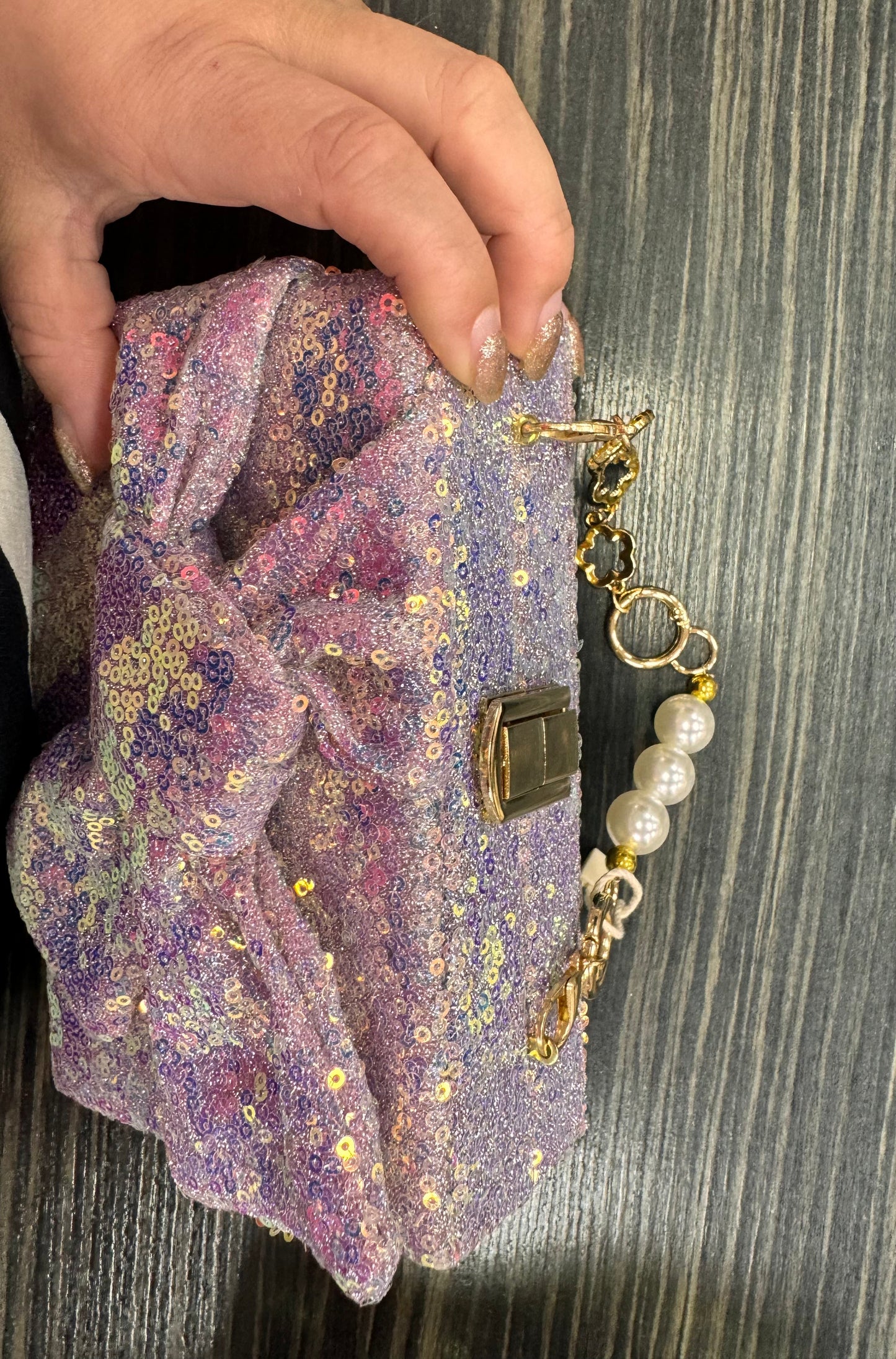 DMB Lilac Sequin Box Clutch Bag / Cross Body