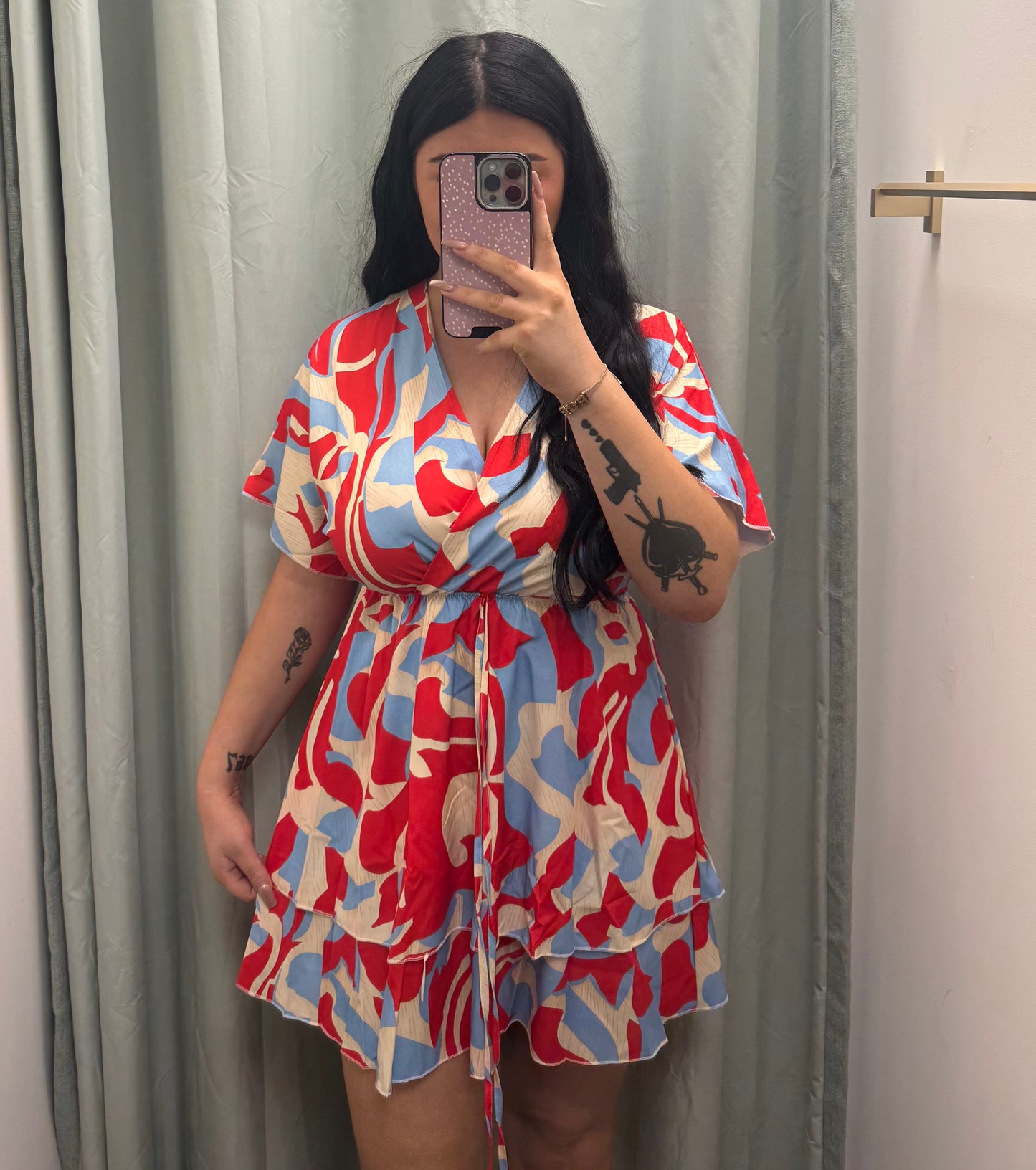 DMB Red Blue Batwing Holiday Dress