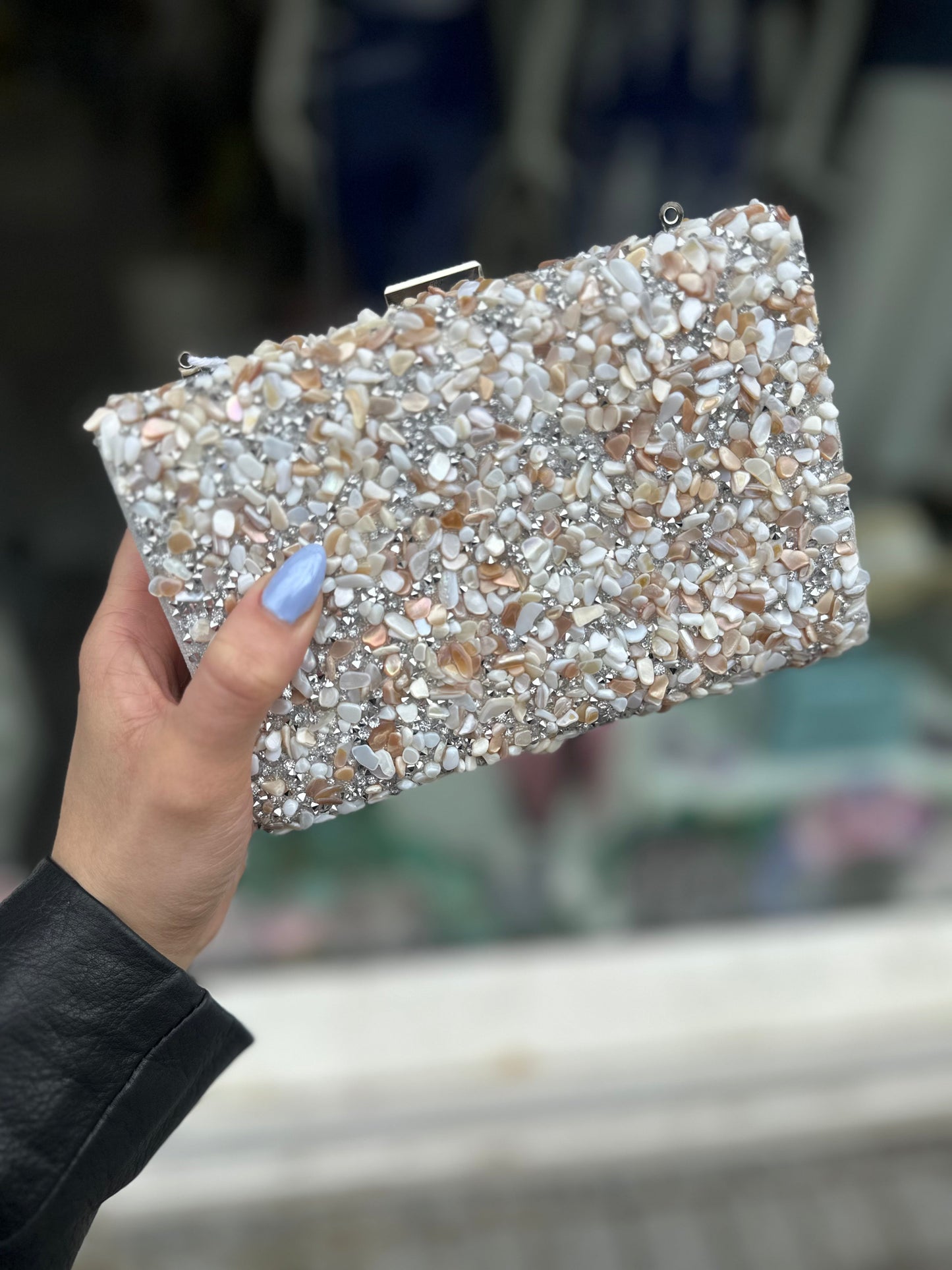 DMB Stone Embellished Box Clutch