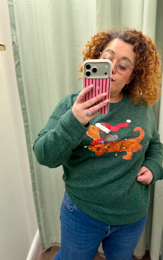 DMB Green Sausage Dog Festive Jumper