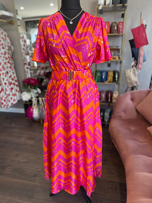 Amber Pink/Orange Belted Dress