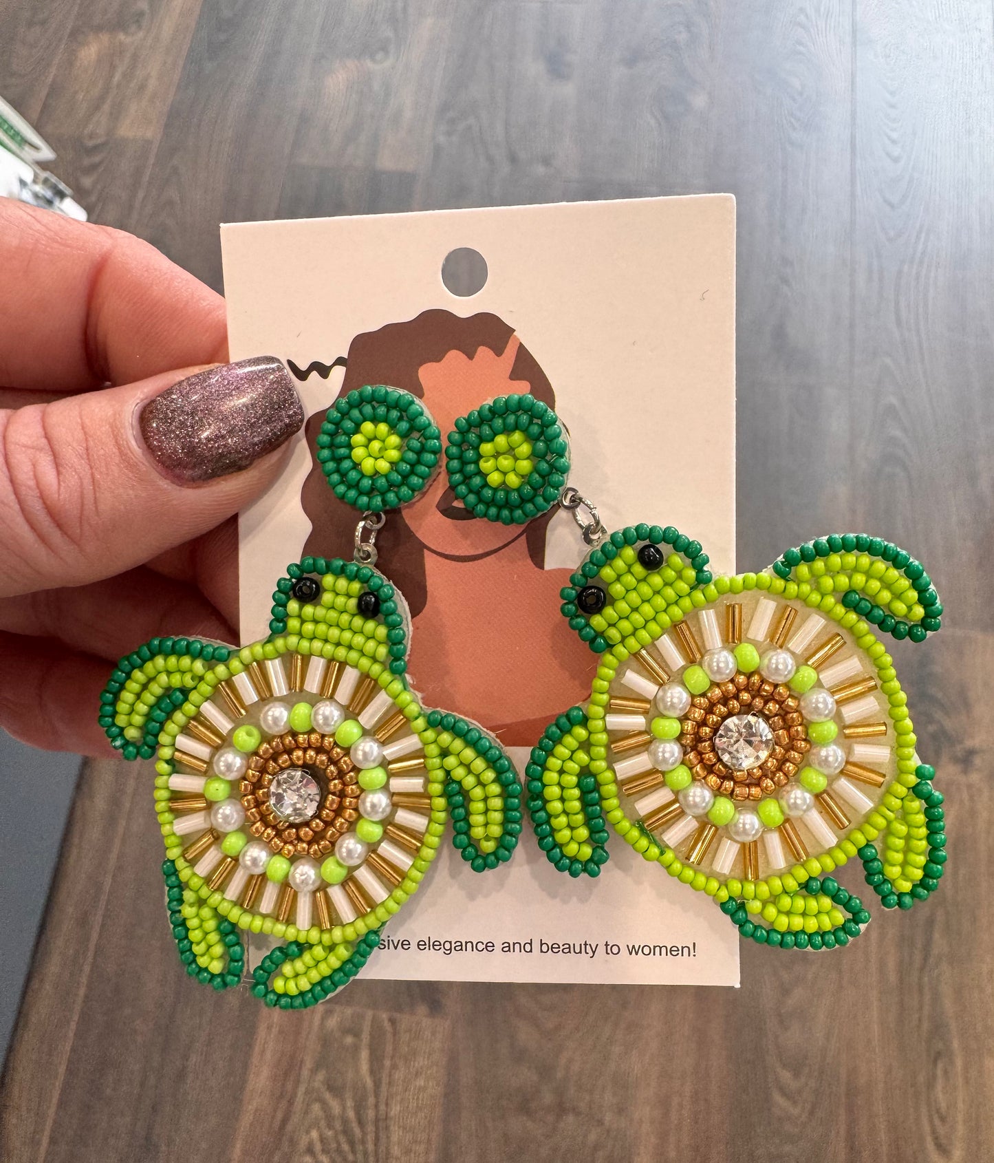 DMB Green Beaded Turtle Earrings