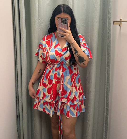 DMB Red Blue Batwing Holiday Dress