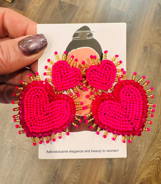 DMB Pink Heart Beaded Earrings