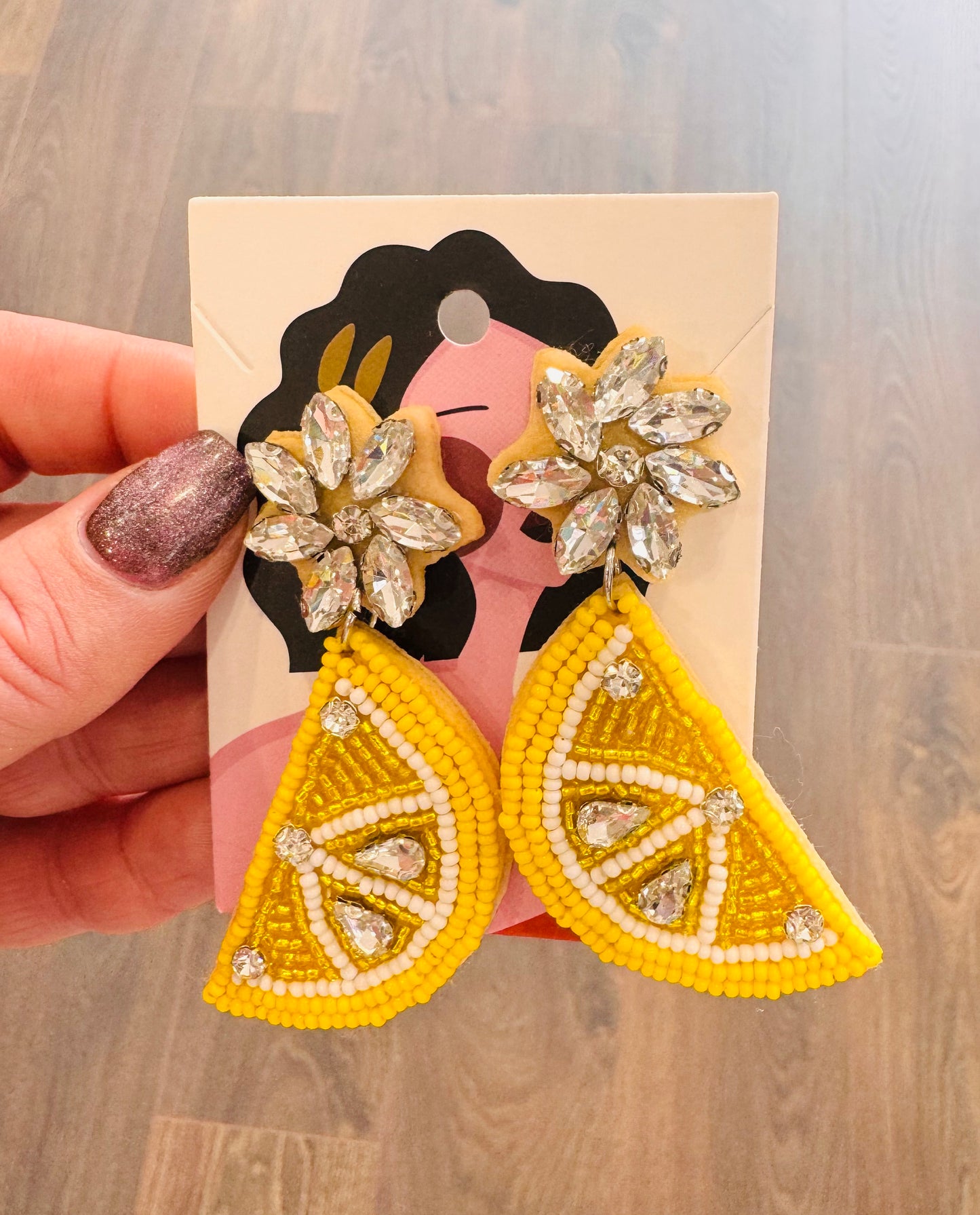 DMB Yellow Lemon Slice Beaded Earrings