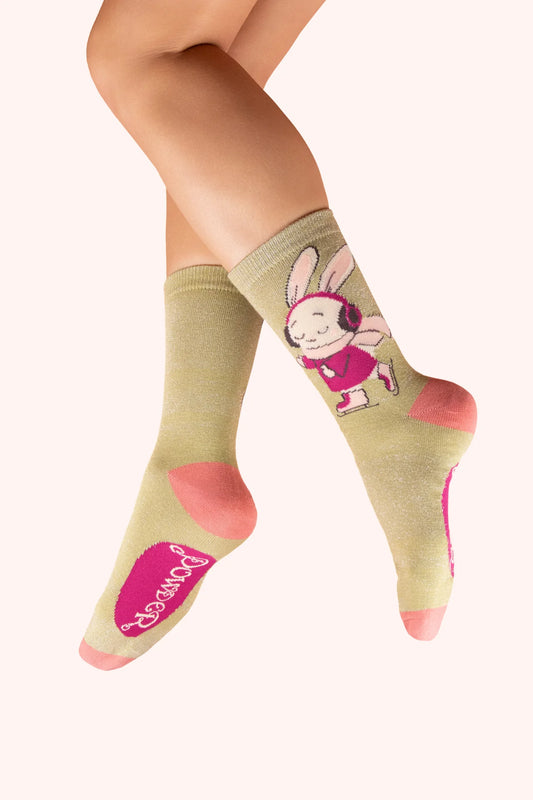 Powder Glitter Ankle Socks - Skating Bunny