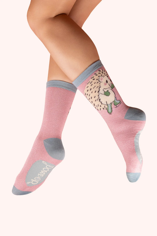 Powder Glitter Ankle Socks - Skating Hedgehog