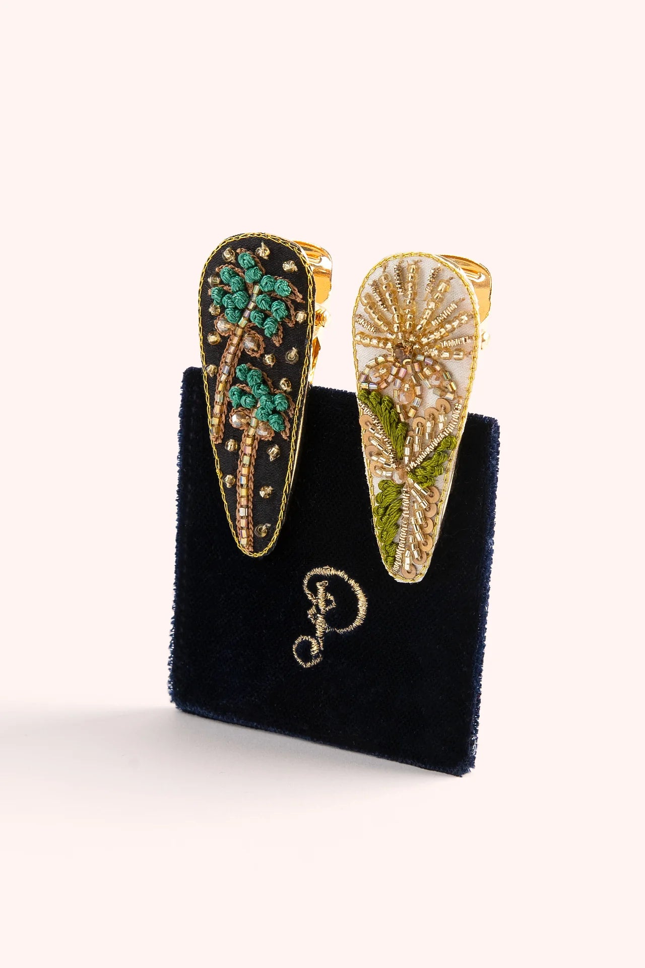 Powder Hairclips - Midnight Trees & Champagne Flower